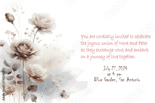 Wedding invitation. Marriage celebration.
Timeless greeting card for special unforgettable event. Vector illustrattion, editable text for your design. 