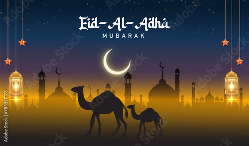 Eid al adha mubarak banner illustration background design 