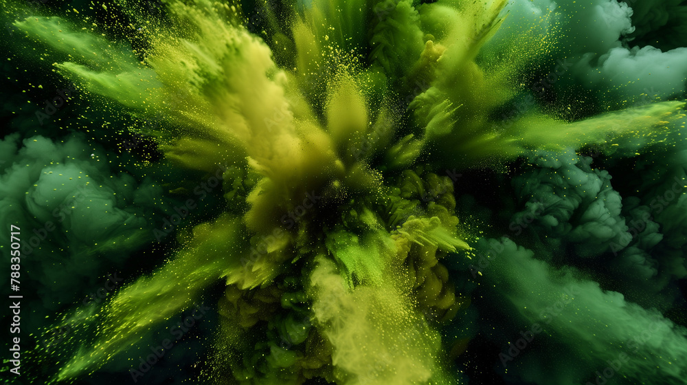 Neon grün gelbe Farbexplosion vor dunklem Hintergrund Neon grün gelbe Farbexplosion vor dunklem Hintergrund
