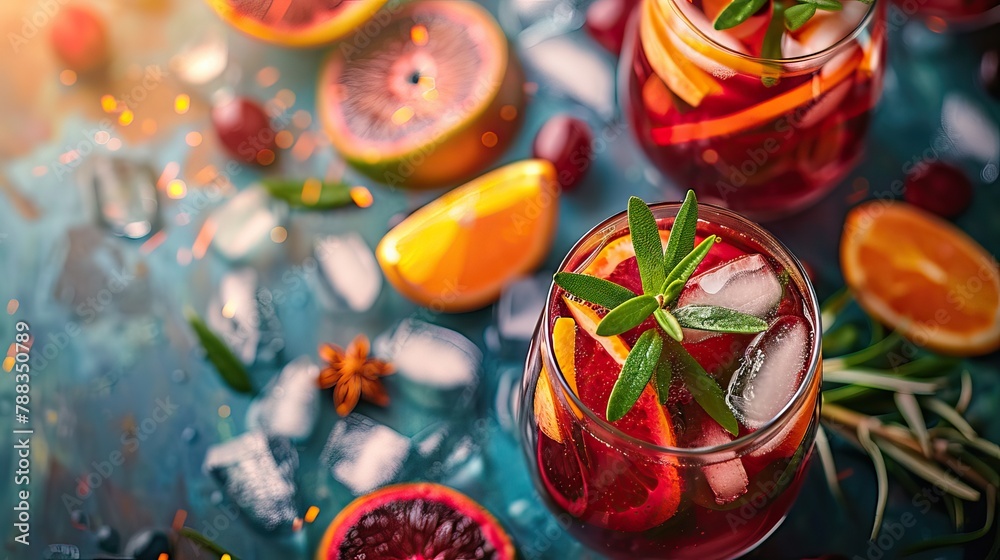 Refreshing Sangria Drink: Glass of Red Wine with Fruit Refreshing Sangria Drink: Glass of Red Wine with Fruit
