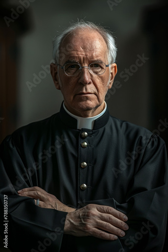 A priest in a cassock facing the camera