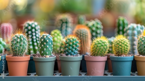 Cactus Lover's Collection: Pots of Various Cacti on Windowsill