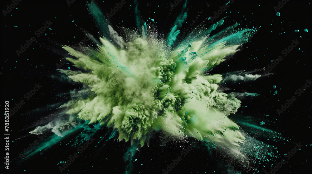 Fototapeta premium grüne Farbexplosion vor dunklem Hintergrund