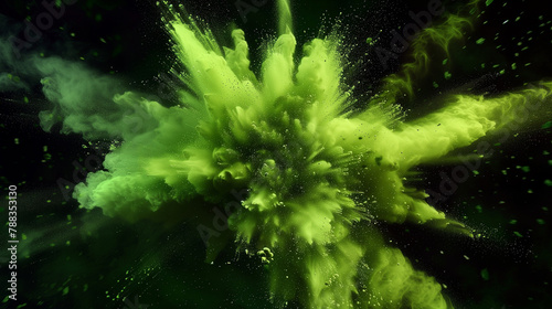 Neon grüne Farbexplosion vor dunklem Hintergrund