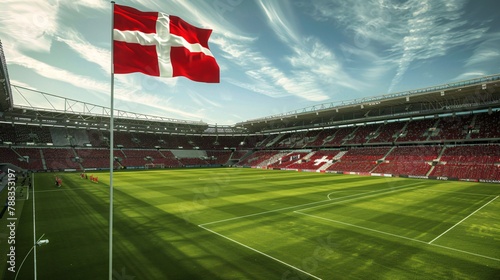 Danmark Flag Waving Over The Stadium