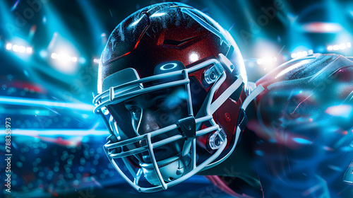 American football against the background of blue floodlights. Atletics concept. photo