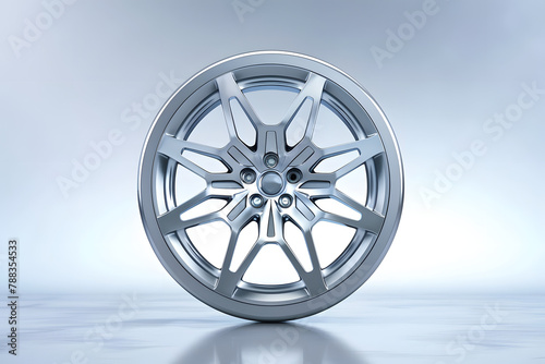 A precision-engineered sports car wheel, isolated on a high-speed silver background, symbolizing performance and luxury 