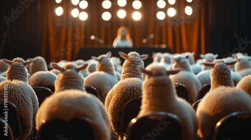 Sheep in Conference Room Facing Speaker: Propaganda Symbolism