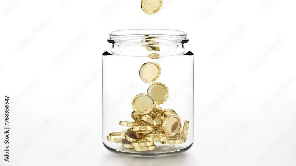 Savings, deposit concept. Gold coins falling in to the glass jar. Accumulation of savings. Savings, deposit concept. Gold coins falling in to the glass jar. Accumulation of savings.