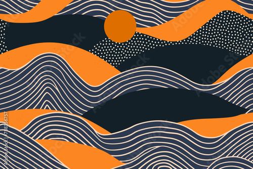 Abstract ocean waves at night with dotted texture