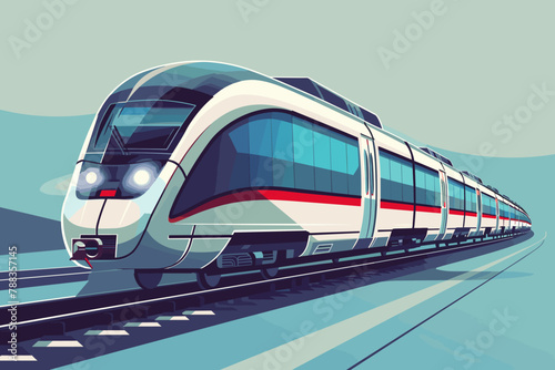 High-speed train on tracks illustration. photo