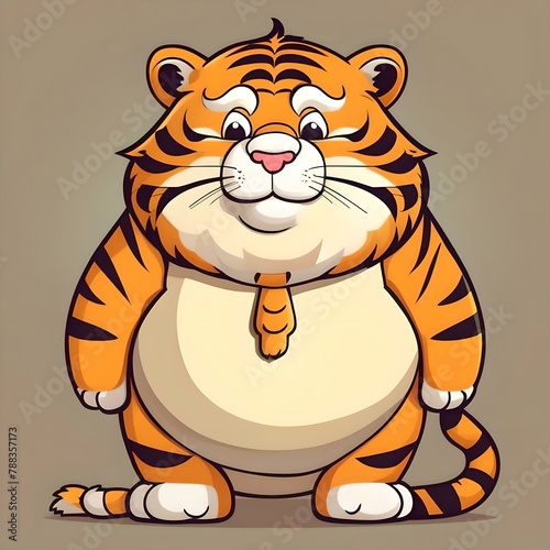 Cute fat tiger Looks interested and cheerful, cartoon style