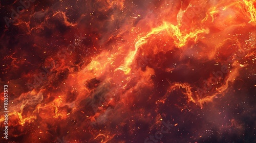 A vivid portrayal of incandescent flames and swirling embers in space
