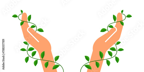 Vector illustration of hands covered in vines on transparent background