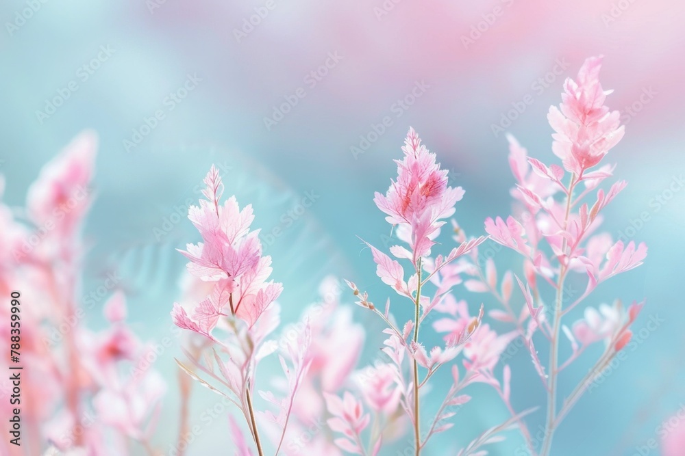 Obraz premium Beautiful Pink Flowers Blooming in a Field Under a Clear Blue Sky with Blurred Background Nature Scenery Landscape Capture