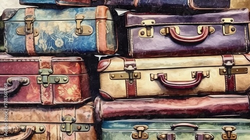 A close-up of a stack of vintage suitcases capturi AI generated