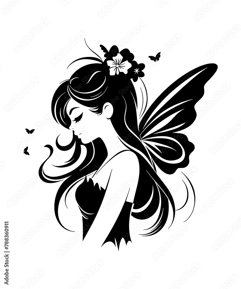 Fairy Silhouette PNG Files Print for White Background Fairy Silhouette PNG Files Print for White Background
