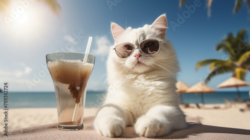 cat on the beach bar and drinking a coctail, funny cat photo © Birol Dincer 