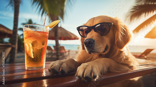 dog on the beach bar and drinking a coctail, funny dog photo © Birol Dincer 