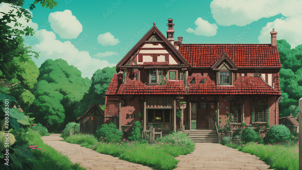 a house of red bricks, a house of parents, a cozy house, Fantasy, Warm, background wallpaper design, background wallpaper design a house of red bricks, a house of parents, a cozy house, Fantasy, Warm, background wallpaper design, background wallpaper design