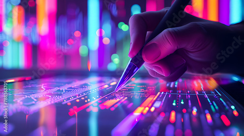 Hand of man touching with finger digital connection artificial inteligence concept. 3d rendering