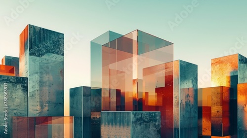 A cityscape with many tall buildings made of glass