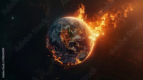 Apocalyptic fire engulfing Earth, symbol of end times, in 8K resolution AI Image photo