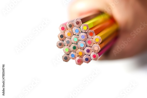 Colorful pencils on white background with isolated concept.