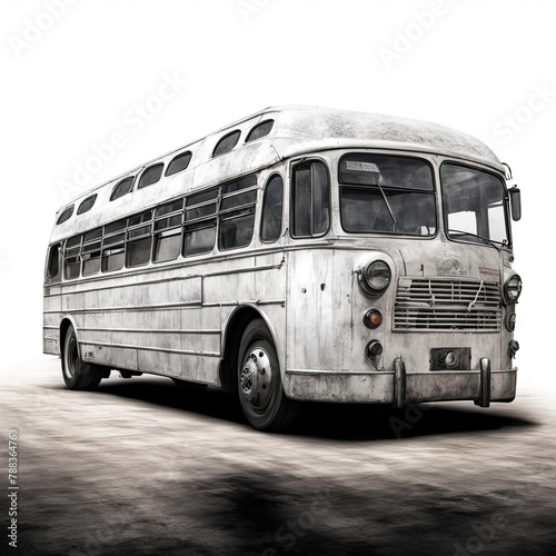 vintage bus illustration. white old shabby bus on a light background. retro bus