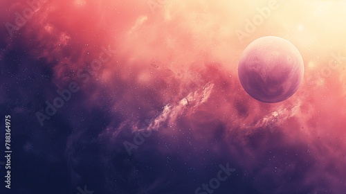A vibrant outer space scene with a planet, stars, and nebulae.