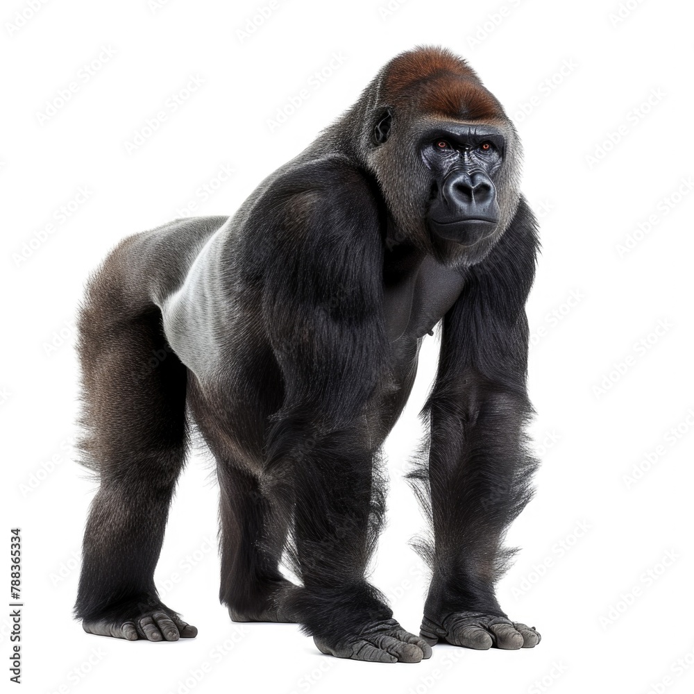 Gorilla standing side view isolated on white background, photo realistic. Gorilla standing side view isolated on white background, photo realistic.