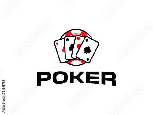 poker logo vector illustration, poker card and chip casino logo template