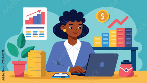 Professional black woman accountant working with financial data, Business analysis vector cartoon illustration.