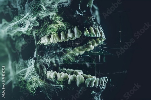 With a spinechilling growl, the zombie advanced, its decaying teeth captured in a terrifying closeup photo