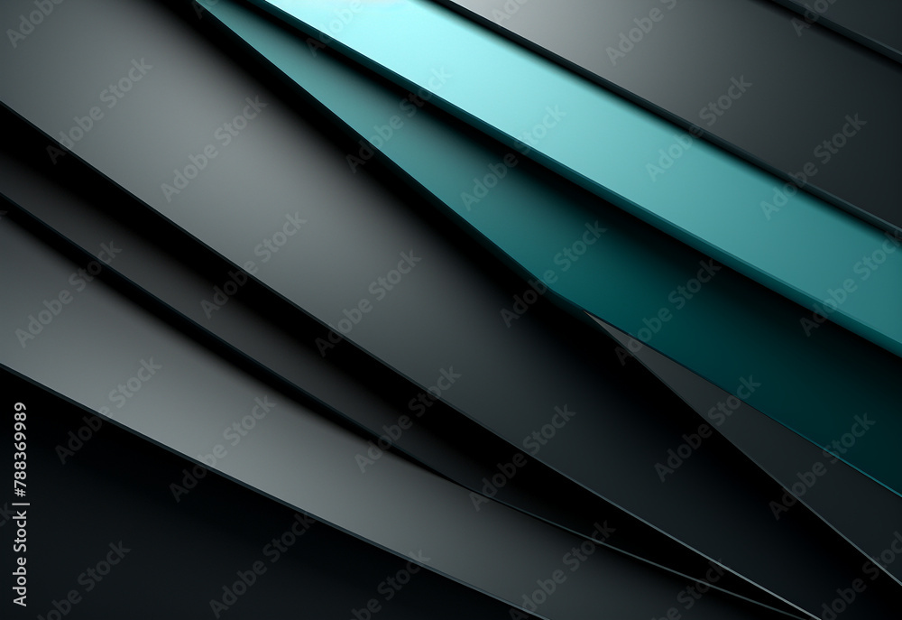 3D panoramic deep teal black metal background. Modern geometric shape gradient digital technology wallpaper. Luxury pattern website banner. High-quality ultra-realistic matt finish. Generative AI