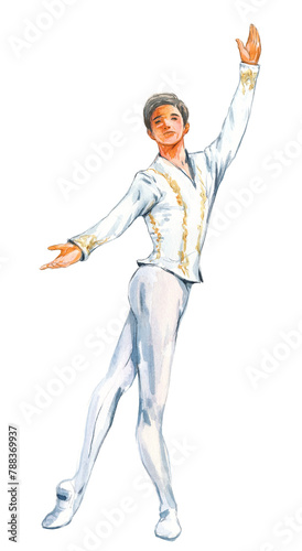 Watercolor illustration of a ballet dancer on a transparent background