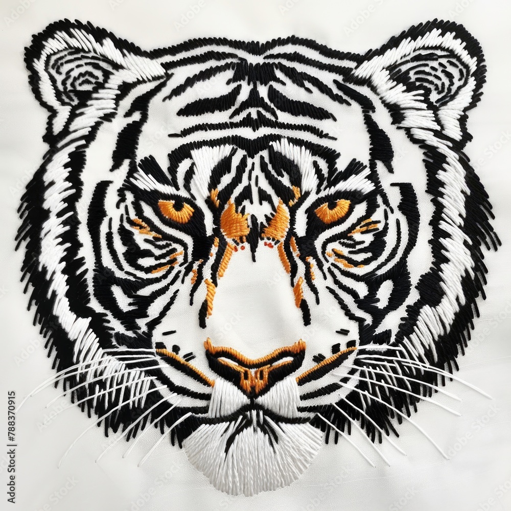 A close up of a tiger's face on a white shirt