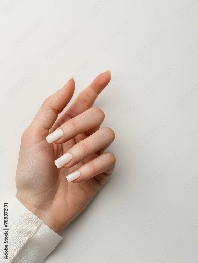 Immerse yourself in the tranquil serenity of a top view image showcasing a woman's slender fingers on a white background, enhanced by AI generative technology for a minimalist aesthetic. Immerse yourself in the tranquil serenity of a top view image showcasing a woman's slender fingers on a white background, enhanced by AI generative technology for a minimalist aesthetic.