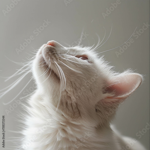 Captivate your audience with the innocent gaze of a white cat looking up longingly, its eyes reflecting a sense of longing and affection. Pure feline charm. AI generative. photo