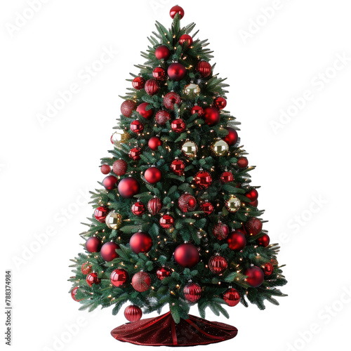 Decorated Christmas tree with peak balls On isolated transparent PNG background
