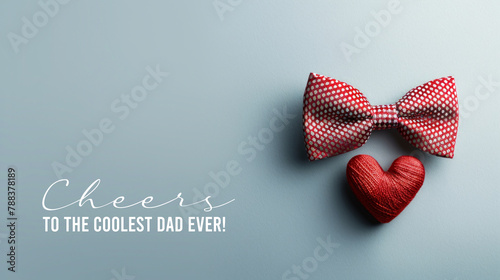 Happy Father's Day Greeting with Heart and Bow Tie on Blue Background