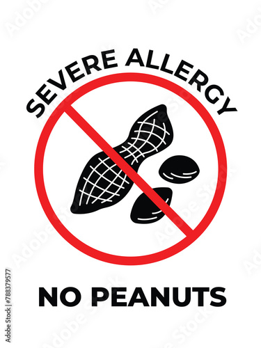 Severe allergy. No peanuts sign age banner poster illustration isolated on vertical white background. Simple flat food ingredients cartoon drawing.