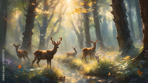 deer portrait sunset in the forest