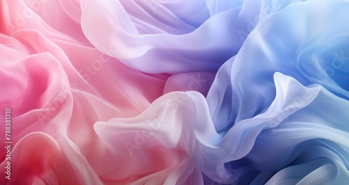 Abstract background with soft pink and blue pastel colors, a beautiful wave of chiffon fabric ruffles photo