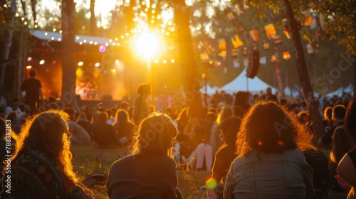 Fototapeta Naklejka Na Ścianę i Meble -  Sunset Concert in the Park With a Lively Audience
