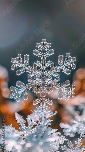 macro shot of a snowflake, capturing intricate details photo