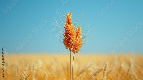 Golden wheat sheaf clear blue sky vibrant and rustic minimal distractions midday light photo