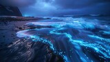 timelapse of bioluminescent waves on a remote beach