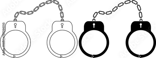 outline silhouette Handcuffs flat icon set
