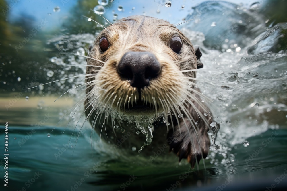 Mesmerizing Otter underwater swim. Zoo animal. Generate Ai Mesmerizing Otter underwater swim. Zoo animal. Generate Ai